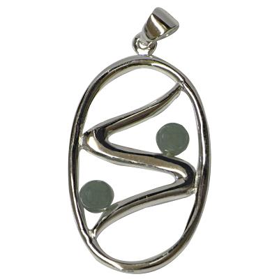 Silver pendant with two oval jade beads in a zigzag pattern, 3.4 cm, sterling silver 925, women's jewelry pendant