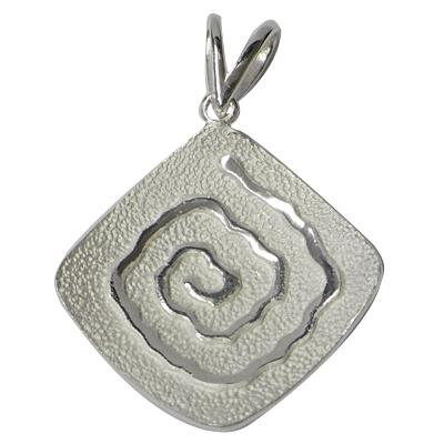 Checkered silver pendant spiral, shiny matte, 925 sterling silver, women's pendant necklace
