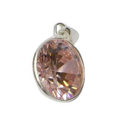 rund rosa pink Zirkonia Glitzer Anhänger facettiert 10 mm Rand 925er Sterling Silber