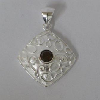 Silver pendant, red zirconia, diamond pattern, domed, 925 sterling silver, glitter pendant, women's necklace 