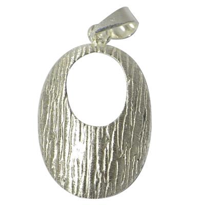 Oval silver pendant with grooves, 925 sterling silver, unisex jewelry