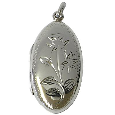 Silver pendant locket oval flower engraving 925 sterling silver pendant women's necklace