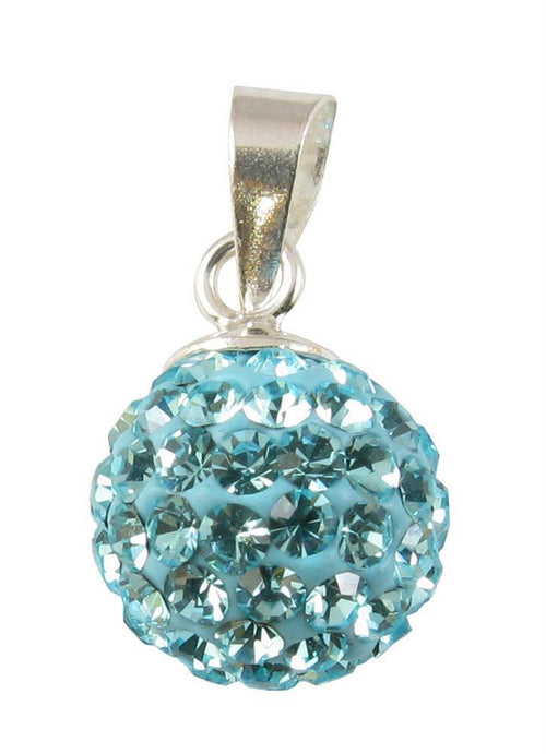 Glitter ball light blue 10 mm crystal silver pendant 925 silver women's glitter jewelry