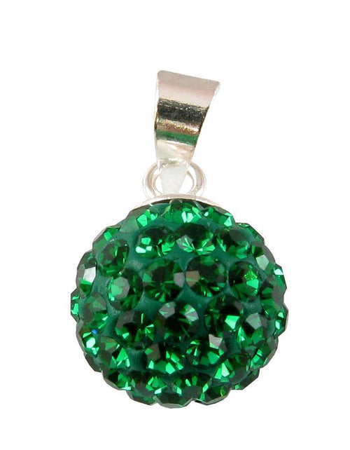 Glitter ball emerald dark green 14 mm crystal silver pendant 925 silver women's jewelry