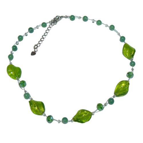 Kette Damen Glasperlen Glitzer gewunden grün hellgrün nickelfrei Karabiner 42-48 cm