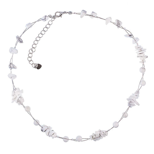 Necklace with pearls, stone chips, bundle, white, 42-48cm