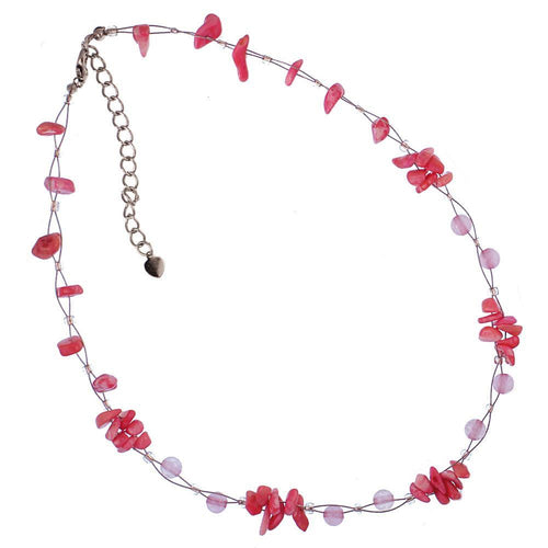 Rose quartz necklace, beads, stone chips, bundle, pink