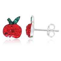 Cargar imagen en el visor de la galería, Glitzerschmuckset Kristall Zirkonia Apfel rot grün Anhänger Ohrstecker 925er Sterling Silber Schmuck
