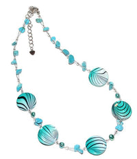 Load image into Gallery viewer, Damen Kette Türkis Perlmutt Muschel Scheiben Zebra Steinsplitter Karabiner nickelfrei 42- 48 cm
