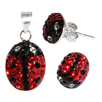 Cargar imagen en el visor de la galería, Glitzerschmuckset Marienkäfer rot schwarz Kristall Zirkonia Anhänger Ohrstecker 925er Silber Damen
