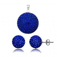 Cargar imagen en el visor de la galería, Glitzerschmuckset safir blau Kristall Glitzerkugel Anhänger Ohrstecker Zirkonia 925 Silber Damen
