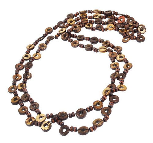 Brown wooden necklace, coconut wood necklace, cotton wood necklace, long women's organic jewelry 