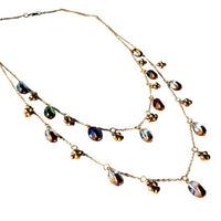 Cargar imagen en el visor de la galería, Glasperlen Kette gewunden oval Brass Blumen 81 cm zweilagig transparent bunt gold nickelfrei
