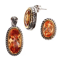 Load image into Gallery viewer, Schmuck Set oval Zirkonia vergoldet gold orange Anhänger Ohrstecker 925er Silber

