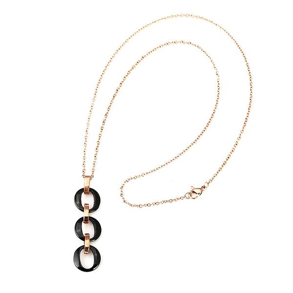 Ketten Halskette Edelstahl nickelfrei Damen Anhänger Keramik drei Ringe schwarz