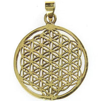 Load image into Gallery viewer, Messing Brass Anhänger Blume des Lebens antik golden Kette nickelfrei flower of life Tribal Schmuck
