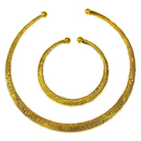 Cargar imagen en el visor de la galería, Brass Messing Tribal Set Armreif Kette golden schwarz rund Blüten gemustert nickelfrei antik offen
