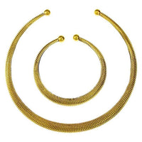 Cargar imagen en el visor de la galería, Brass Messing Tribal Set Armreif Kette golden schwarz rund Plättchen nickelfrei antik offen
