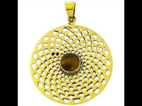 Load image into Gallery viewer, Messing Brass Anhänger Dalie Tigerauge antik golden Kette Damen nickelfrei Schmuck Tribal
