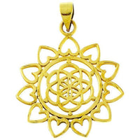 Load image into Gallery viewer, Messing Brass Anhänger Blume des Lebens antik gold silber Kette flower of life

