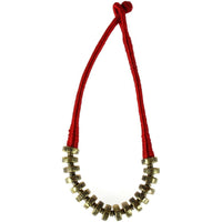 Load image into Gallery viewer, Kette Messing Scheiben rot gold Blumen Seidenfaden nickelfrei 46 cm antik Tribal Brass
