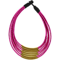 Load image into Gallery viewer, Kette Messing pink Rohre gebogen Seidenfaden mehrlagig nickelfrei 46 cm antik Tribal Brass

