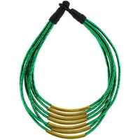 Load image into Gallery viewer, Kette Messing grün Rohre gebogen Seidenfaden mehrlagig nickelfrei 46 cm antik Tribal Brass
