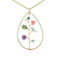 Cargar imagen en el visor de la galería, Set Kette Ohrringe 18 karat vergoldet Tropfen Vogel Rose nickelfrei Steine Perlmutt grün lila rosa
