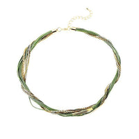 Load image into Gallery viewer, Set Kette Armband aus 18 Karat vergoldetem Leder in Rot, Grün und Beige mit Bündel-Ketten, nickelfrei und verstellbarem Verschluss für perfekten Sitz.
