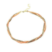 Load image into Gallery viewer, This Set Kette Armband aus 18 karat vergoldetem Leder in Rot, Grün und Beige ist nickelfrei und bietet stilvolles, komfortables Tragen dank seinem Bündel-Design.
