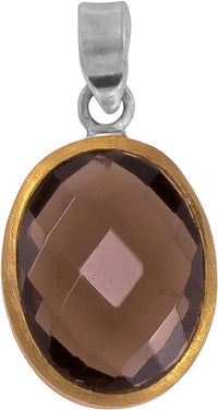 Load image into Gallery viewer, Silberanhänger oval Rauchquarz facettiert vergoldet 925er Sterling Silber Stein braun Anhänger
