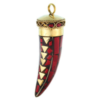 Load image into Gallery viewer, Messing Rot Braun Anhänger Säbelzahn gold Mosaik Steine Dreiecke Kette nickelfrei Stein Brass
