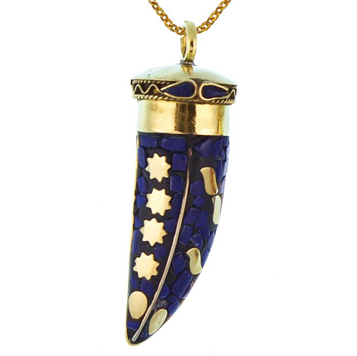 Messing Blau Lila Anhänger Säbelzahn gold Mosaik Steine Stern Kette nickelfrei Stein Brass