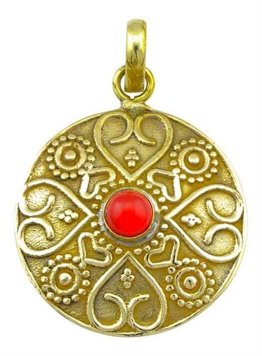 Messing Anhänger Jaspis rot Herz Kreise Stein golden Kette nickelfrei antik Schmuck Tribal Brass