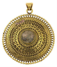 Load image into Gallery viewer, Messing Anhänger Labradorit Kreise Zopf 42 mm antik golden Kette Schmuck Tribal
