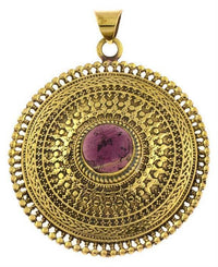 Load image into Gallery viewer, Messing Anhänger Amethyst Kreise Zopf 42 mm antik golden Kette Schmuck Tribal
