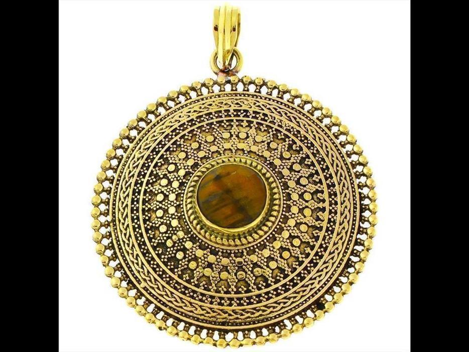 Messing Anhänger Tigerauge Kreise Zopf 42 mm antik golden Kette Schmuck Tribal