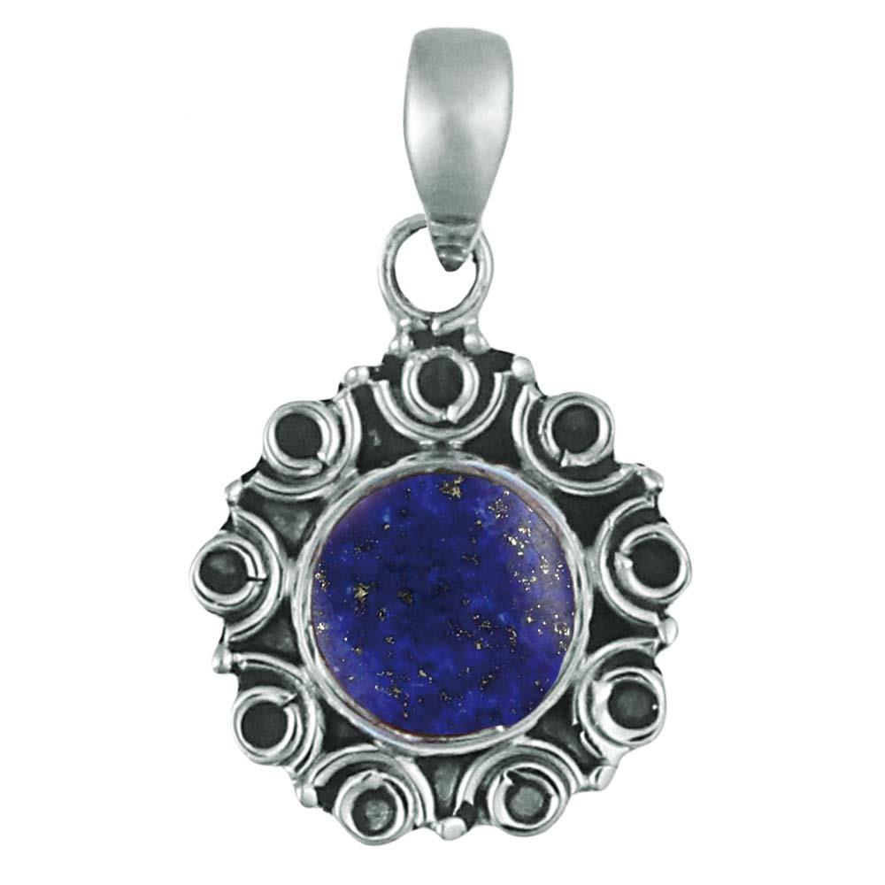 Silberanhänger Lapis Blume Kreise Bögen 925er Sterling Silber rund Anhänger