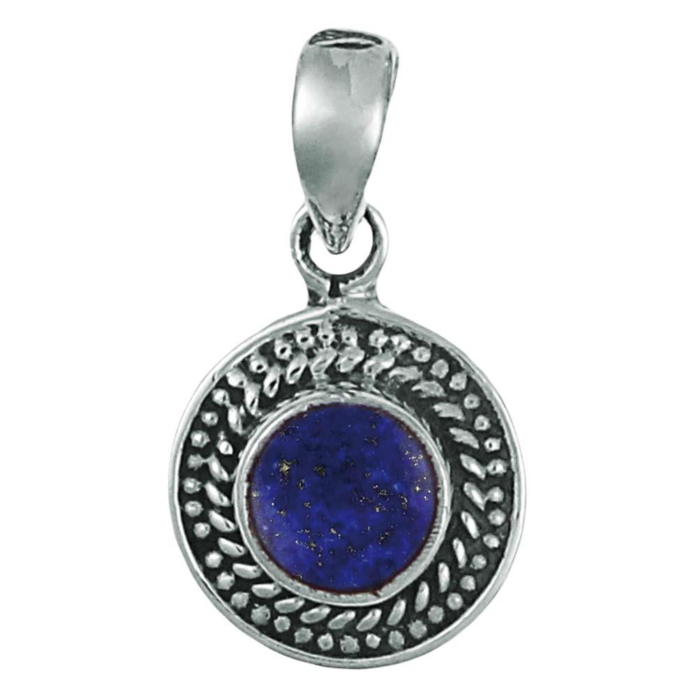 Silberanhänger Lapis Blume Zopf 925er Sterling Silber rund Anhänger