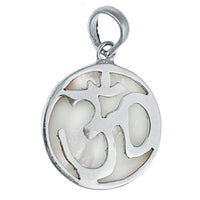 Load image into Gallery viewer, Perlmutt Anhänger kreisförmig 925er Sterlingsilber Om-Zeichen, ca. 21 mm
