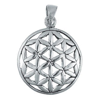 Load image into Gallery viewer, Messing Brass Anhänger Blume des Lebens Silber versilbert flower of life rund
