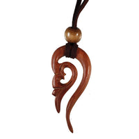 Cargar imagen en el visor de la galería, Kette Holz Ornament Bogen Anhänger braun Lederband Holzperlen verstellbar 75 cm
