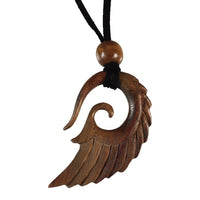 Cargar imagen en el visor de la galería, Kette Holz Flügel Spiralen Anhänger braun gestreift Lederband verstellbar Holzperlen 75 cm
