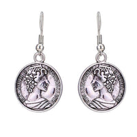 Load image into Gallery viewer, Schmuckset Ohrringe Kette Collier Vintage silbern Brass Kristall schwarz Münzen
