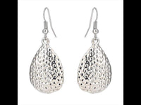 Load image into Gallery viewer, Schmuckset Ohrringe Kette Collier gehämmert silbern Brass Tropfen Sichel
