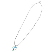 Load image into Gallery viewer, Stoffband Kette schwarz silberfarben Brass oxidiert Vogel Kasten Stoff bunt
