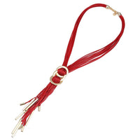 Load image into Gallery viewer, Lange Lederband Kette Fäden rot goldfarben Brass Ringe ca 50 cm lang Edelstahl verstellbar
