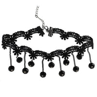 Cargar imagen en el visor de la galería, Damen Kette eng anliegend schmales Stoffband schwarz Wellenförmig Gothic 26,5 cm Karabiner verstellbar Edelstahl
