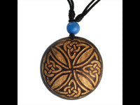 Load image into Gallery viewer, Kette golden Kreuz keltisch Knoten Türkis Stein Sonoholz Baumwolle verstellbar
