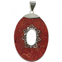 Load image into Gallery viewer, Silberanhänger Koralle ca. 4,1 cm Ø oval Loch Balimuster Mandel Anhänger 925er Sterling Silber
